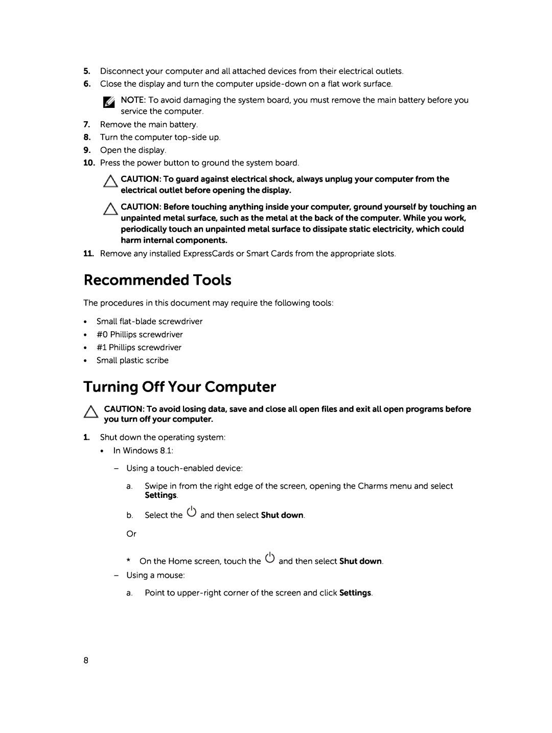 Dell 15  - 3549 owner manual Recommended Tools, Turning Off Your Computer 