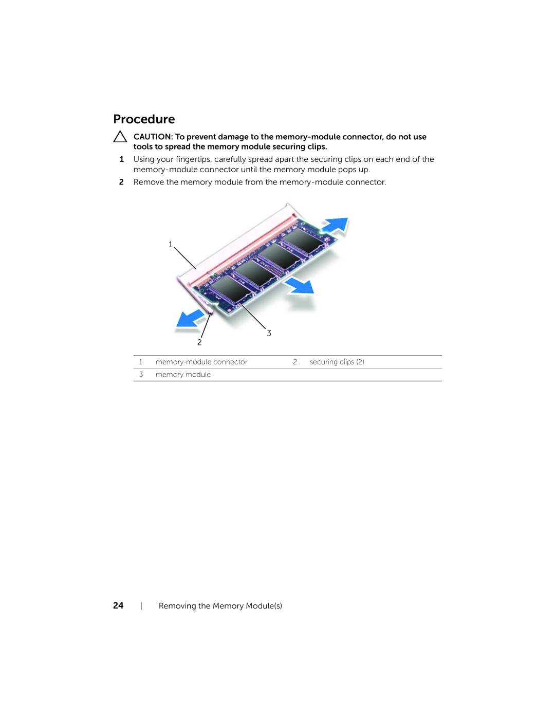 Dell 15, XPS L521X, L521X13590620SA manual Memory-module connector Securing clips Memory module 