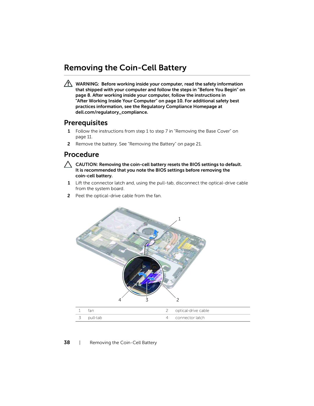 Dell L521X13590620SA, 15, XPS L521X manual Removing the Coin-Cell Battery 