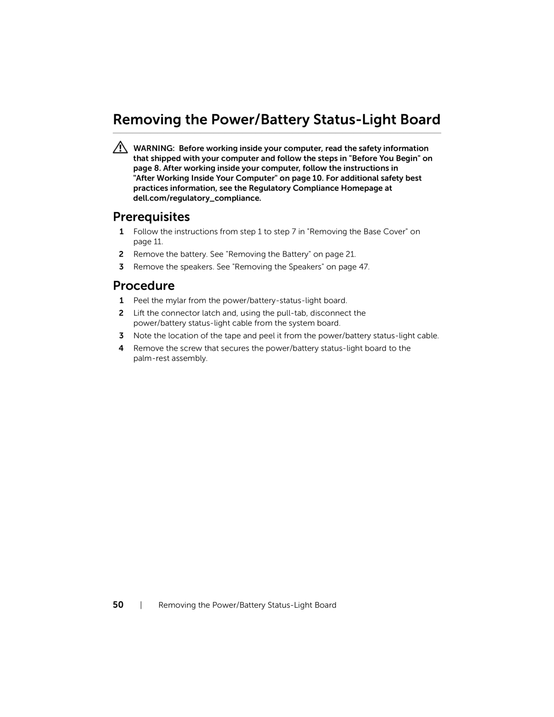 Dell L521X13590620SA, 15, XPS L521X manual Removing the Power/Battery Status-Light Board 