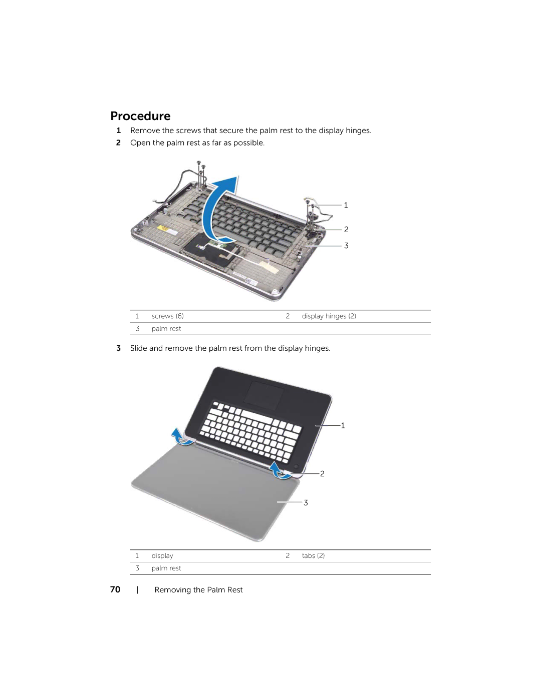 Dell XPS L521X, 15, L521X13590620SA manual Slide and remove the palm rest from the display hinges 