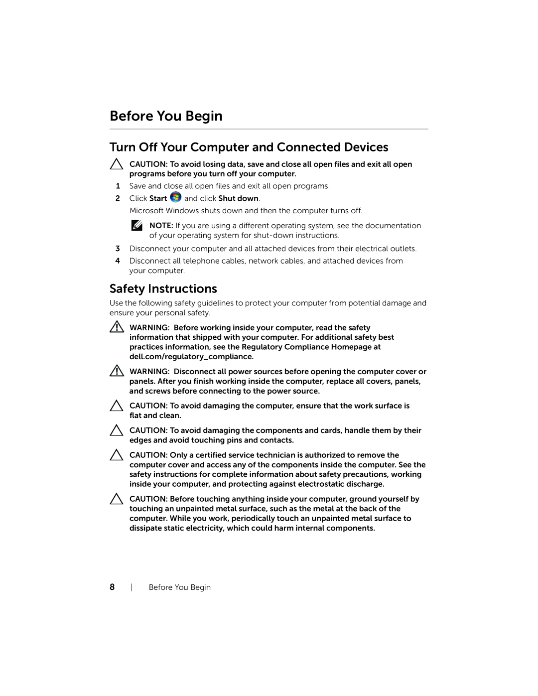 Dell L521X13590620SA, 15, XPS L521X manual Before You Begin, Turn Off Your Computer and Connected Devices 