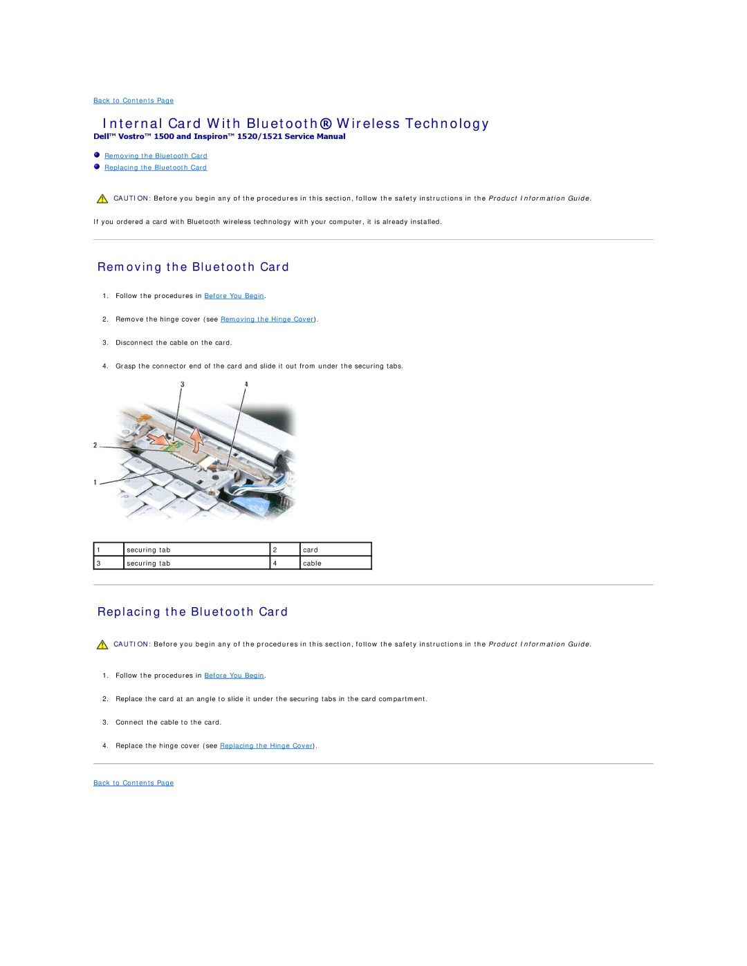 Dell 1500 Internal Card With Bluetooth Wireless Technology, Removing the Bluetooth Card, Replacing the Bluetooth Card 