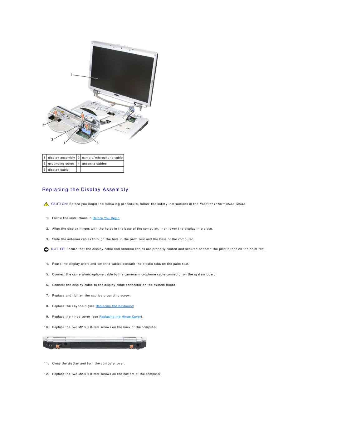 Dell 1521, 1500 manual Replacing the Display Assembly 