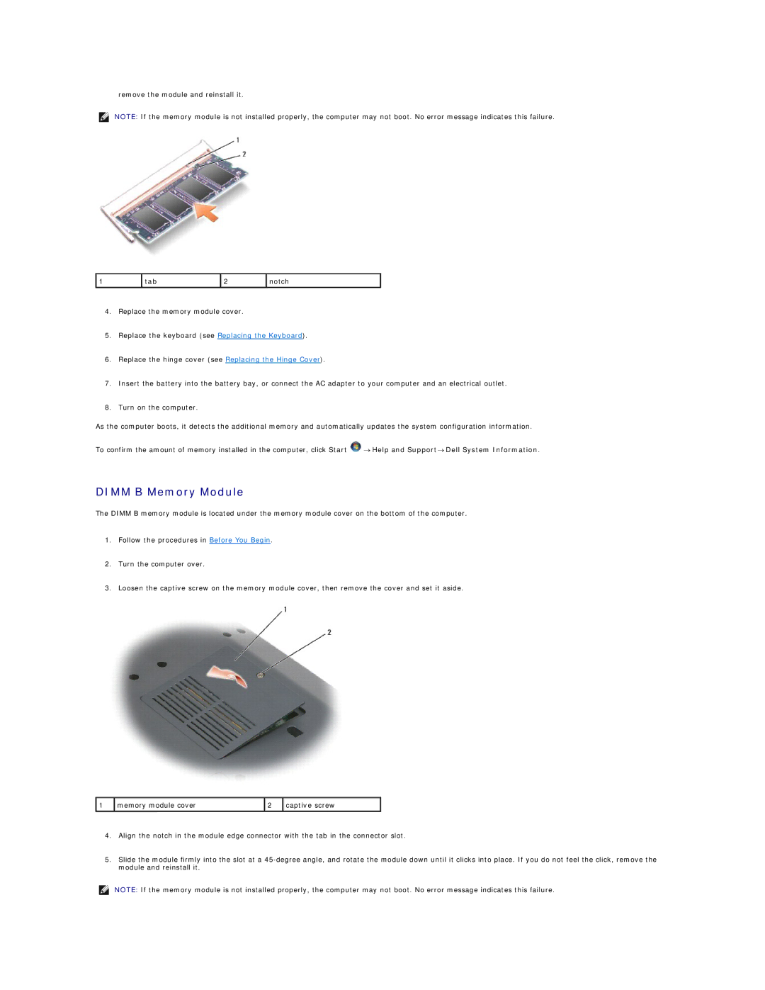 Dell 1500, 1521 manual Dimm B Memory Module 