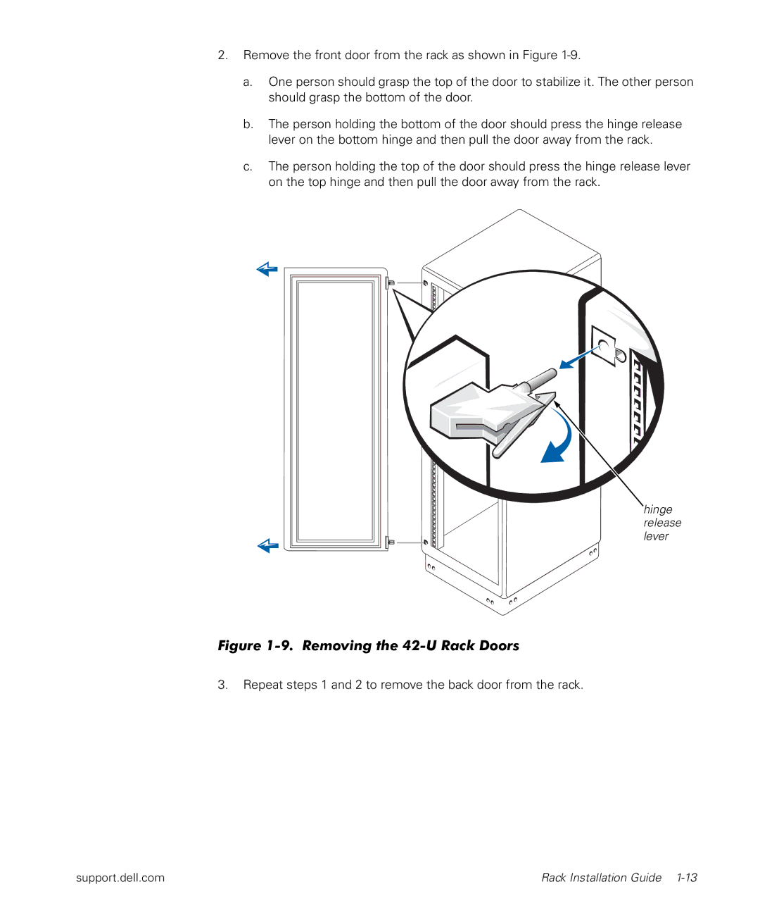 Dell PowerApp 120, 1500 manual Removing the 42-U Rack Doors 