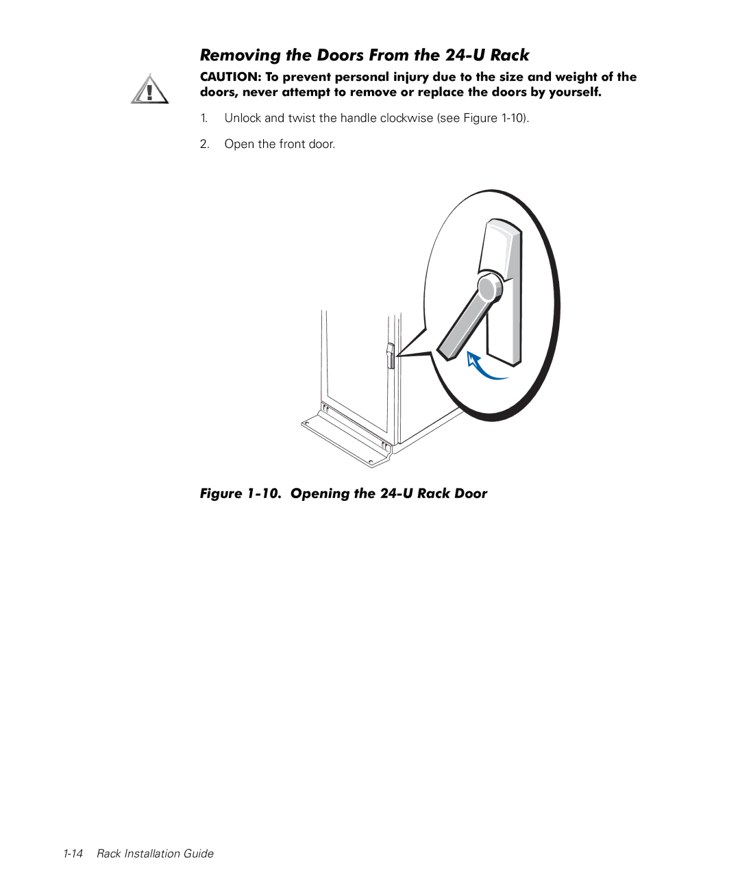 Dell 1500, PowerApp 120 manual Removing the Doors From the 24-U Rack, Opening the 24-U Rack Door 