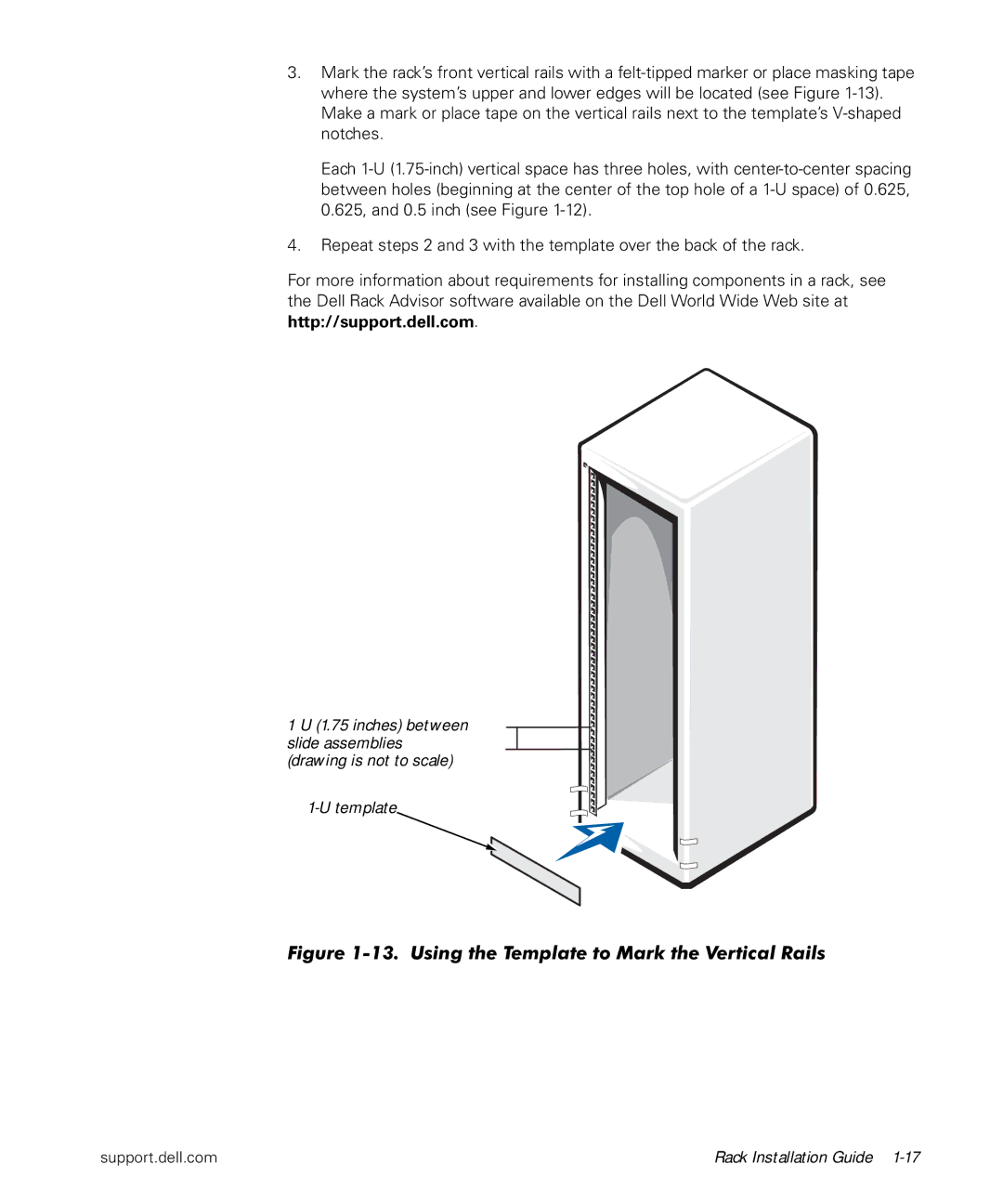 Dell PowerApp 120, 1500 manual Using the Template to Mark the Vertical Rails 