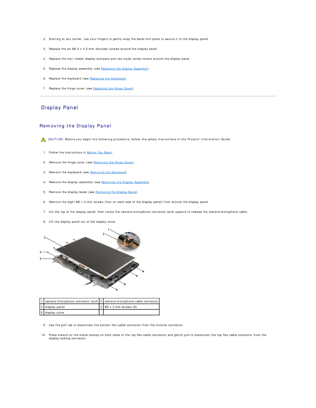 Dell 1500 manual Removing the Display Panel 