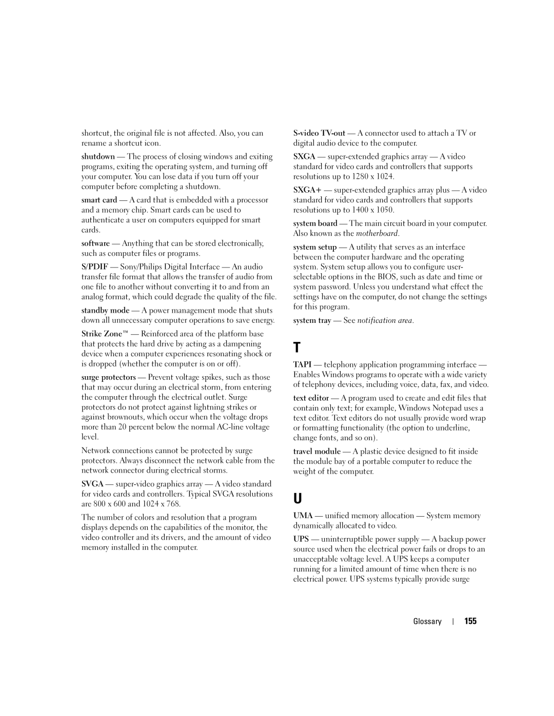 Dell 1501 owner manual 155, System tray See notification area 