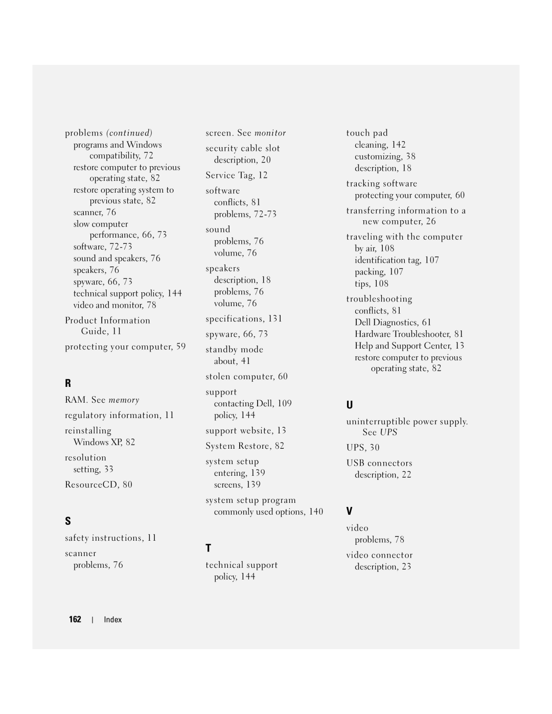 Dell 1501 owner manual Problems programs and Windows, 162 