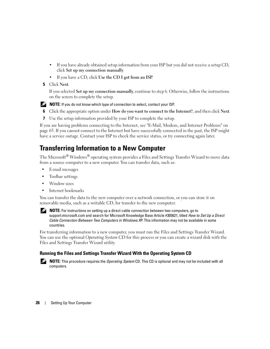 Dell 1501 owner manual Transferring Information to a New Computer 