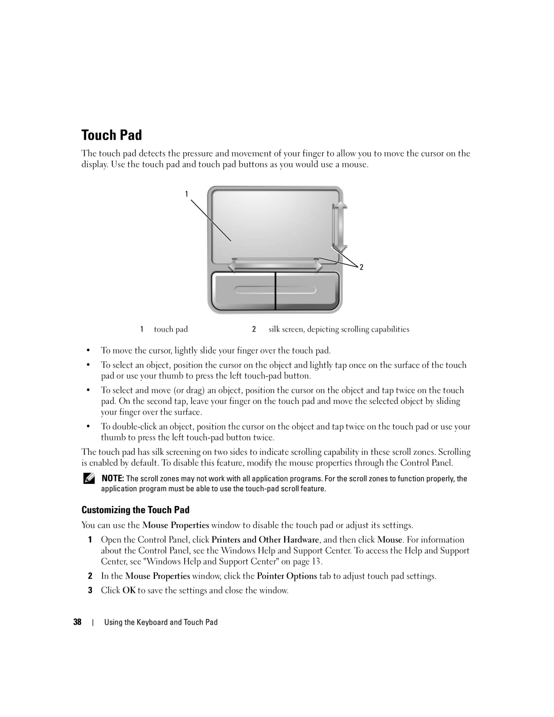 Dell 1501 owner manual Customizing the Touch Pad 