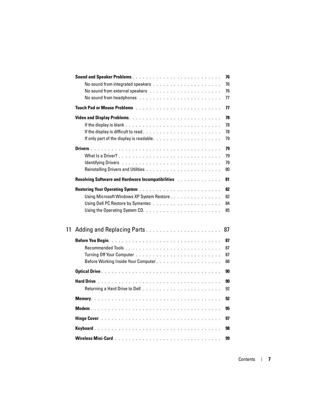 Dell 1501 owner manual If only part of the display is readable, Resolving Software and Hardware Incompatibilities 