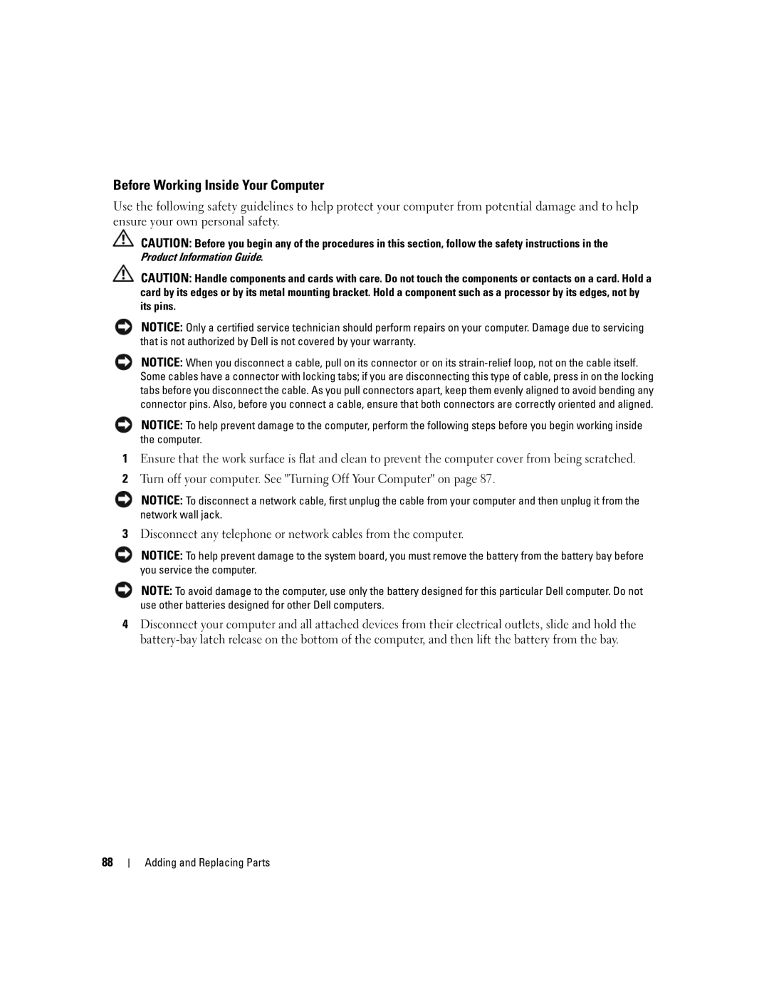 Dell 1501 owner manual Before Working Inside Your Computer 