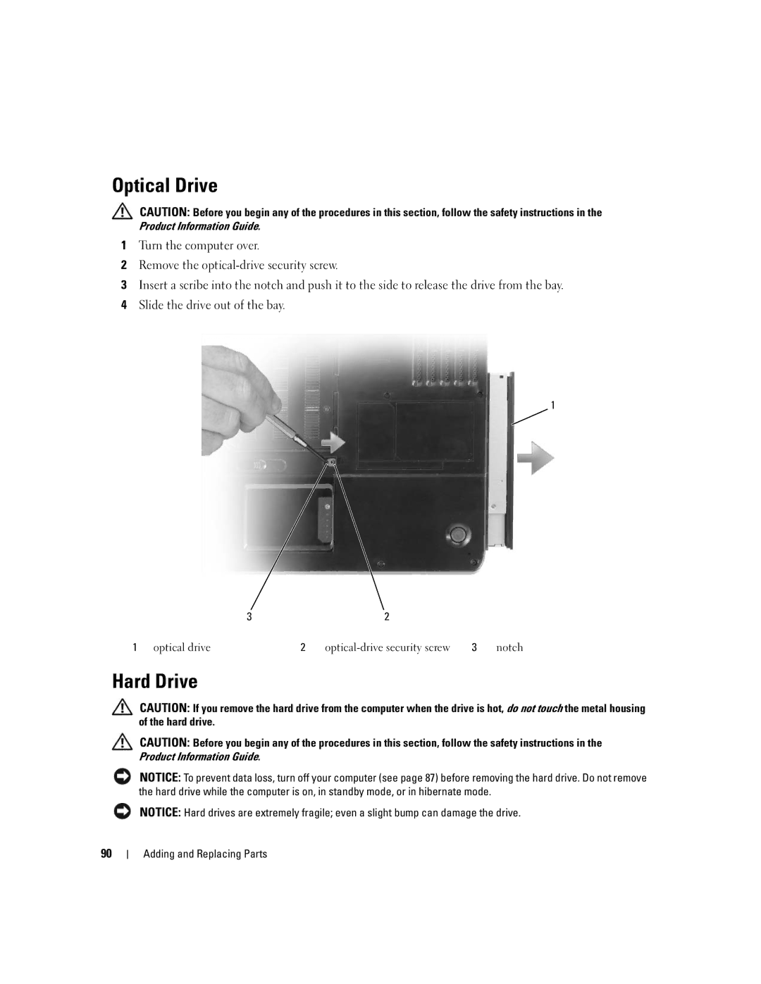 Dell 1501 owner manual Optical Drive, Hard Drive 