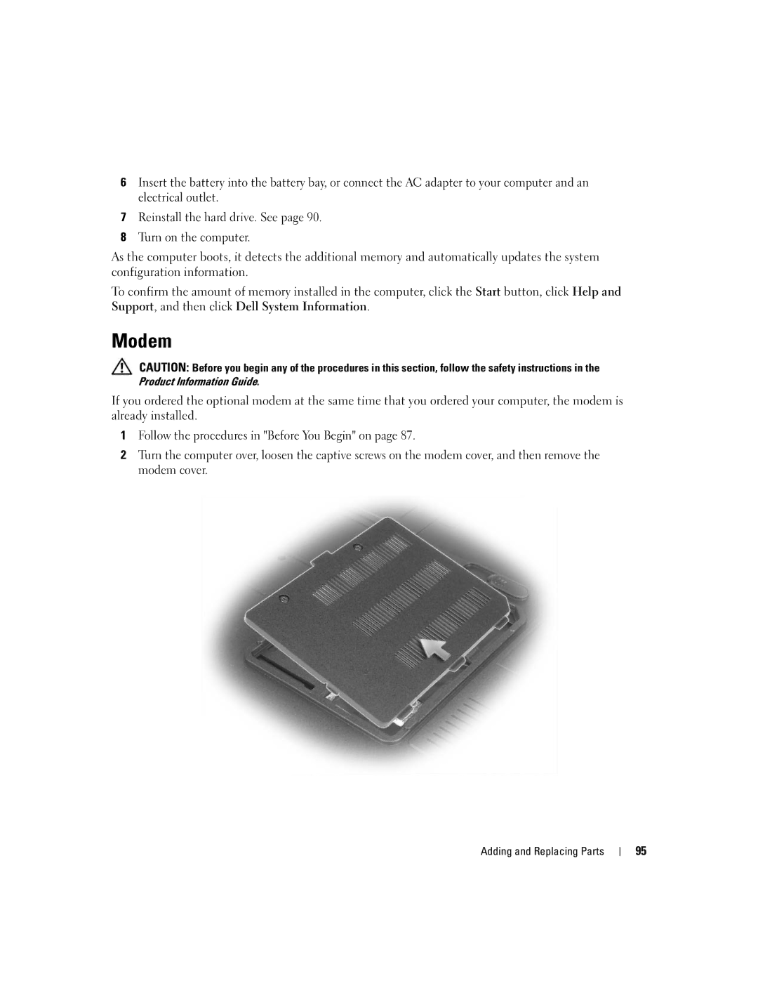 Dell 1501 owner manual Modem 