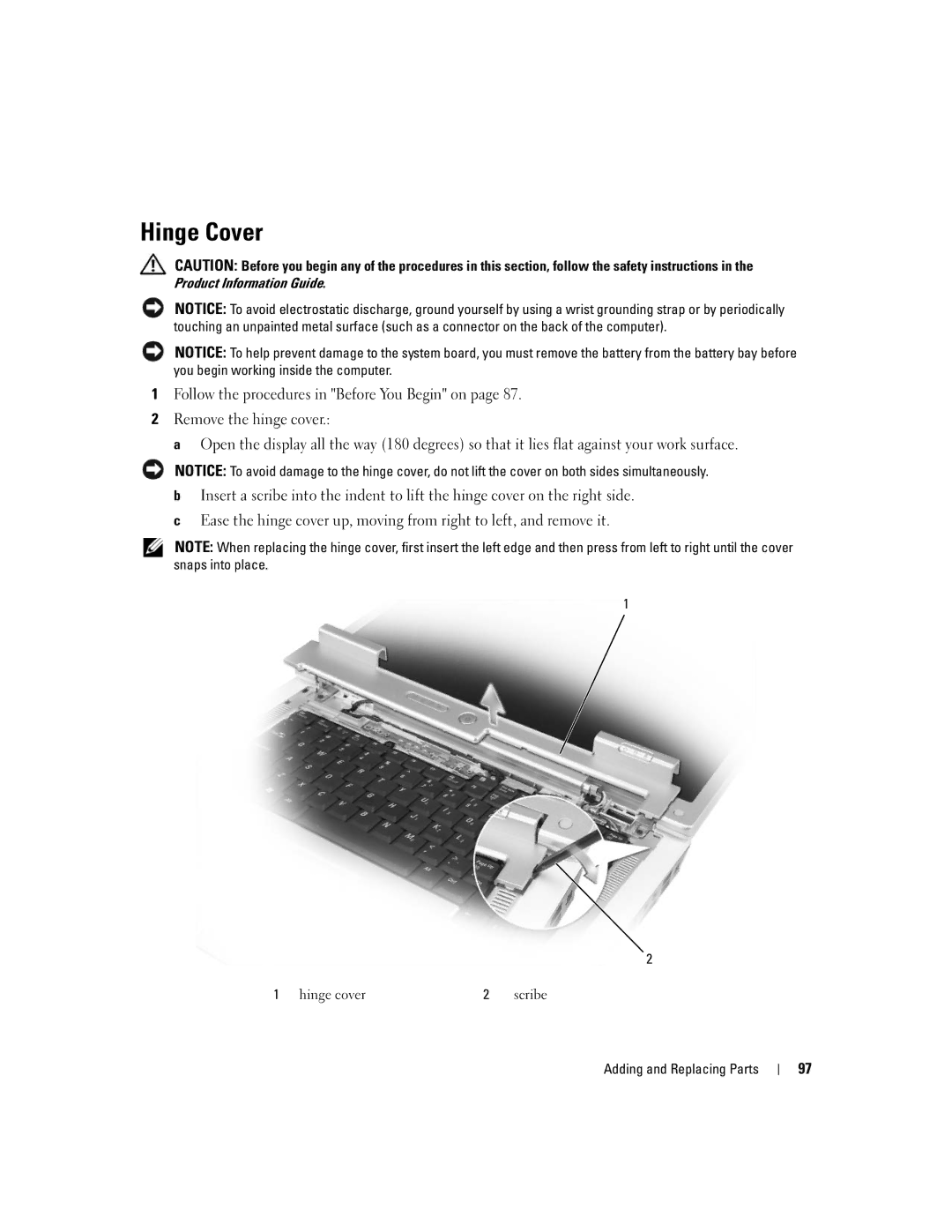 Dell 1501 owner manual Hinge Cover 