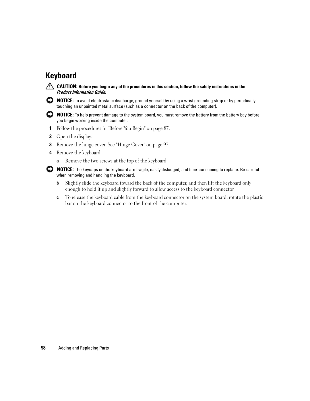 Dell 1501 owner manual Keyboard 