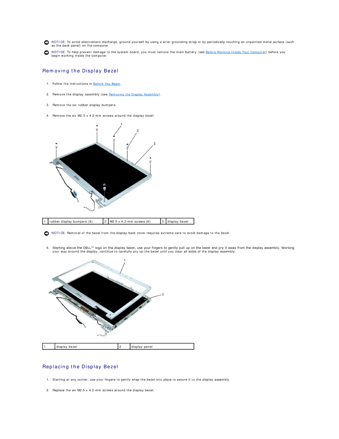 Dell 1501 owner manual Removing the Display Bezel 