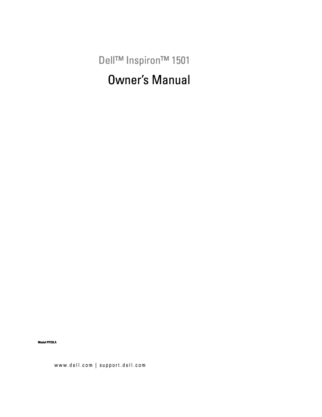 Dell 1501 owner manual Owner’s Manual, Dell Inspiron, Model PP23LA 