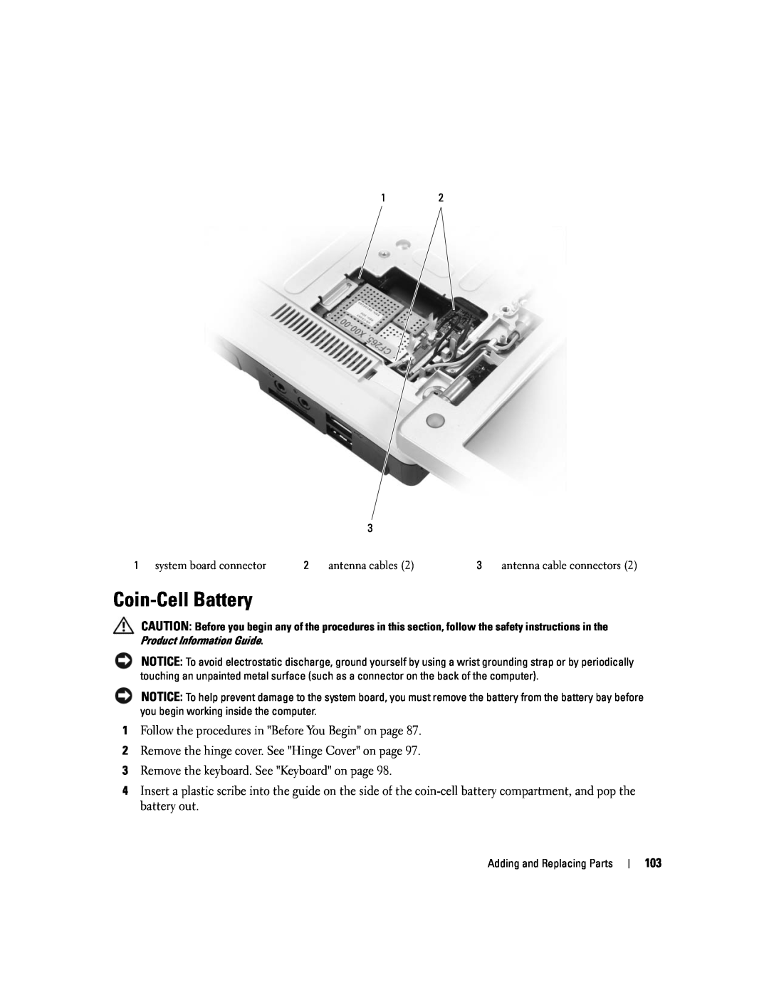 Dell 1501 owner manual Coin-Cell Battery 
