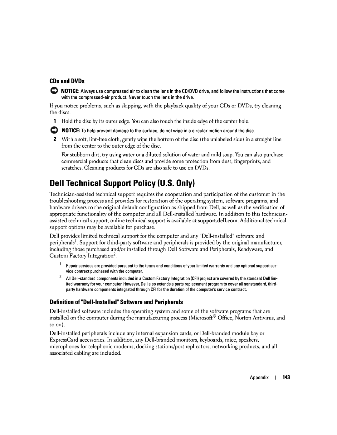 Dell 1501 Dell Technical Support Policy U.S. Only, CDs and DVDs, Definition of Dell-Installed Software and Peripherals 