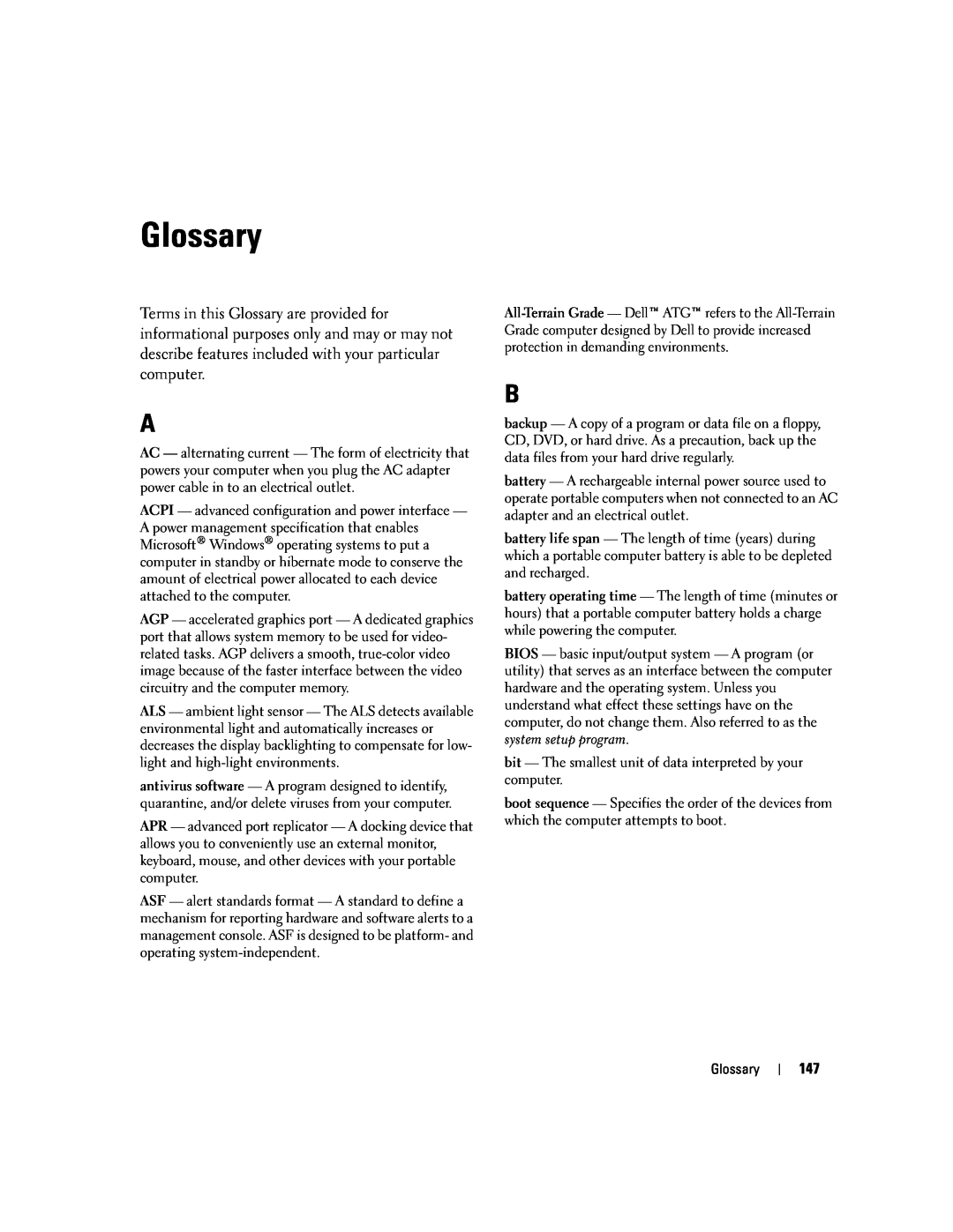 Dell 1501 owner manual Glossary 