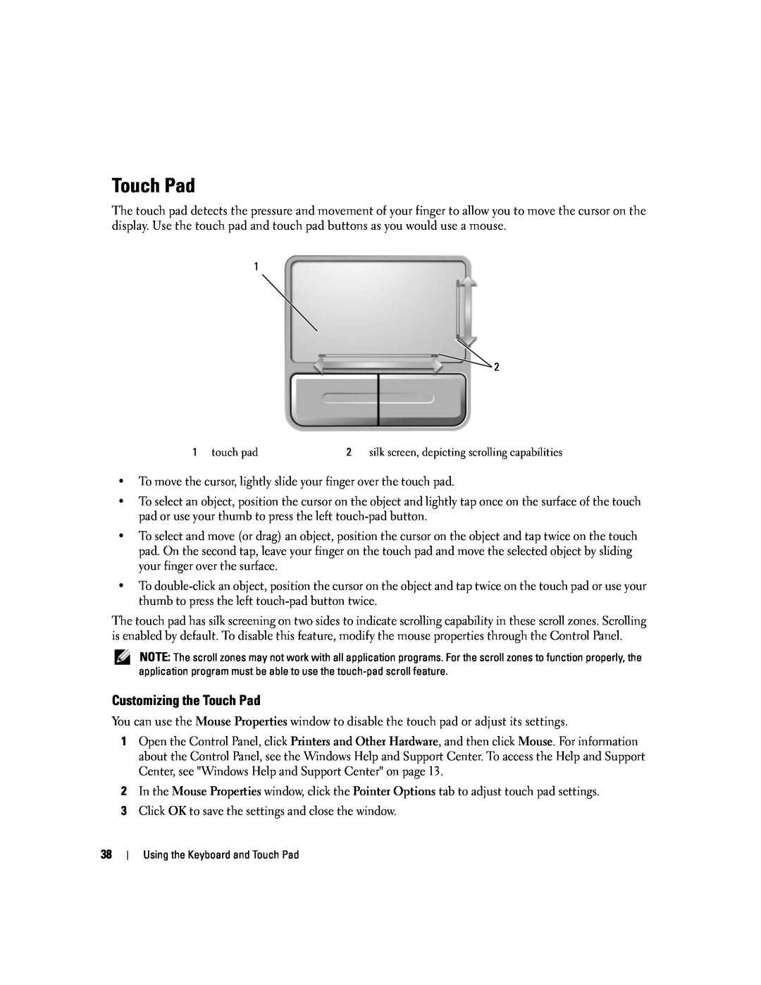 Dell 1501 owner manual Customizing the Touch Pad 