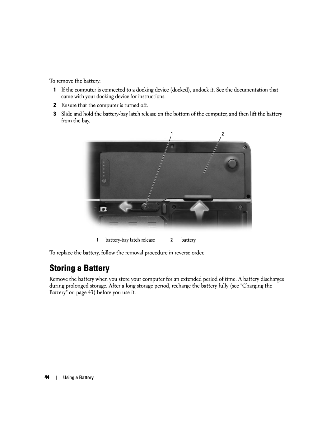 Dell 1501 owner manual Storing a Battery 
