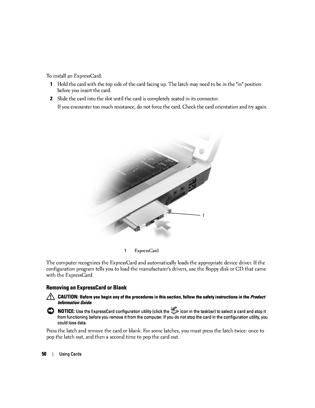 Dell 1501 owner manual Removing an ExpressCard or Blank 