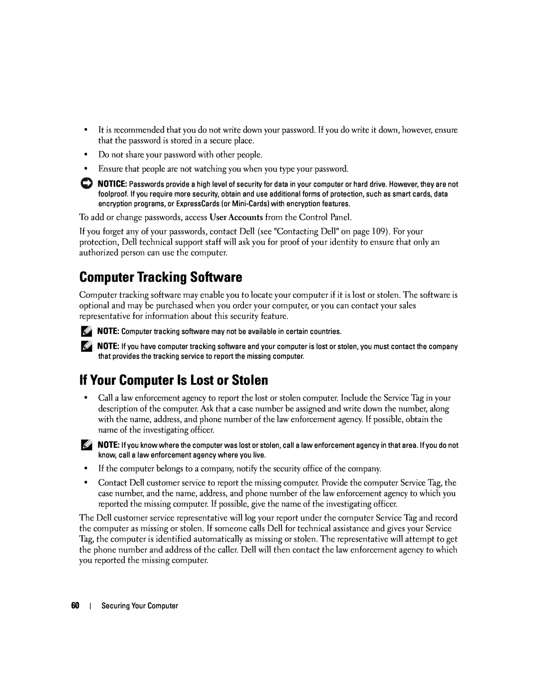 Dell 1501 owner manual Computer Tracking Software, If Your Computer Is Lost or Stolen 