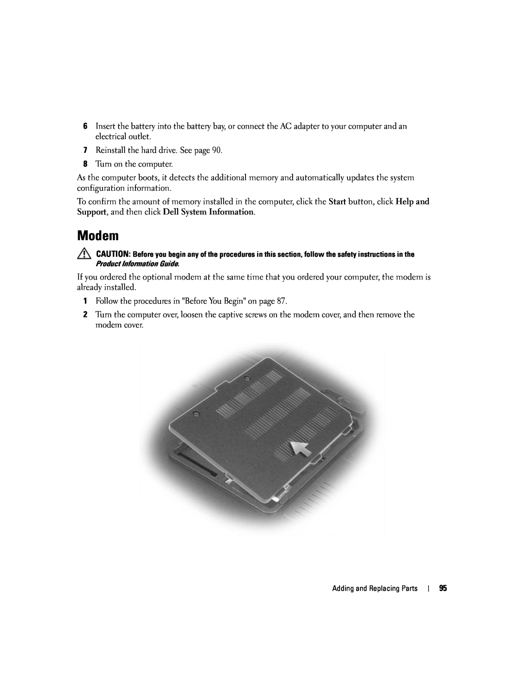 Dell 1501 owner manual Modem 