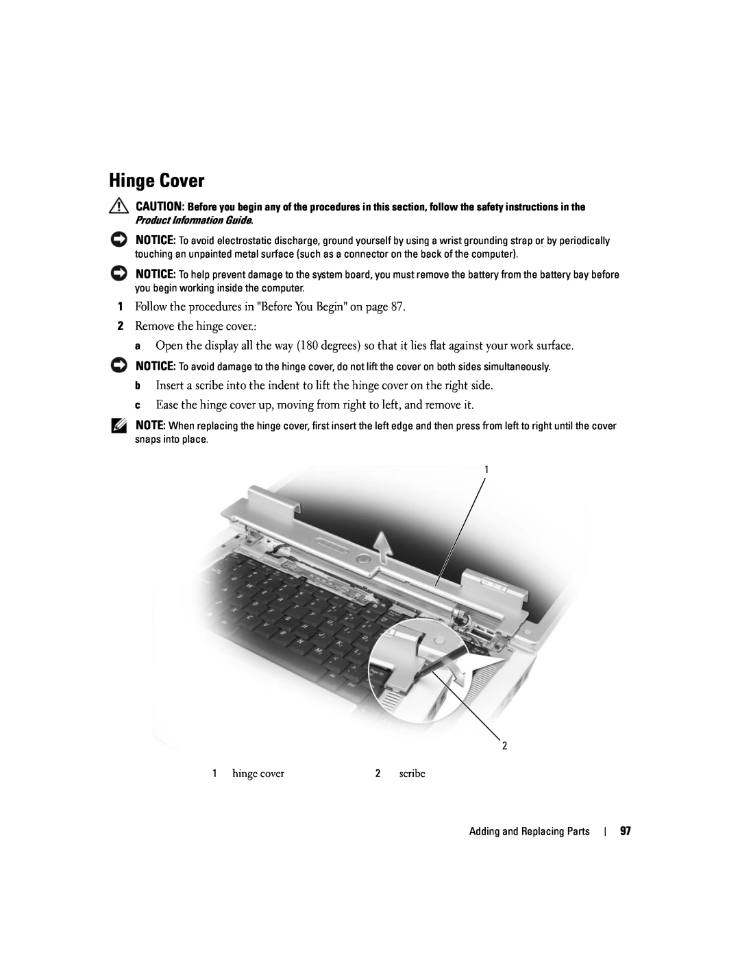 Dell 1501 owner manual Hinge Cover, hinge cover, scribe 