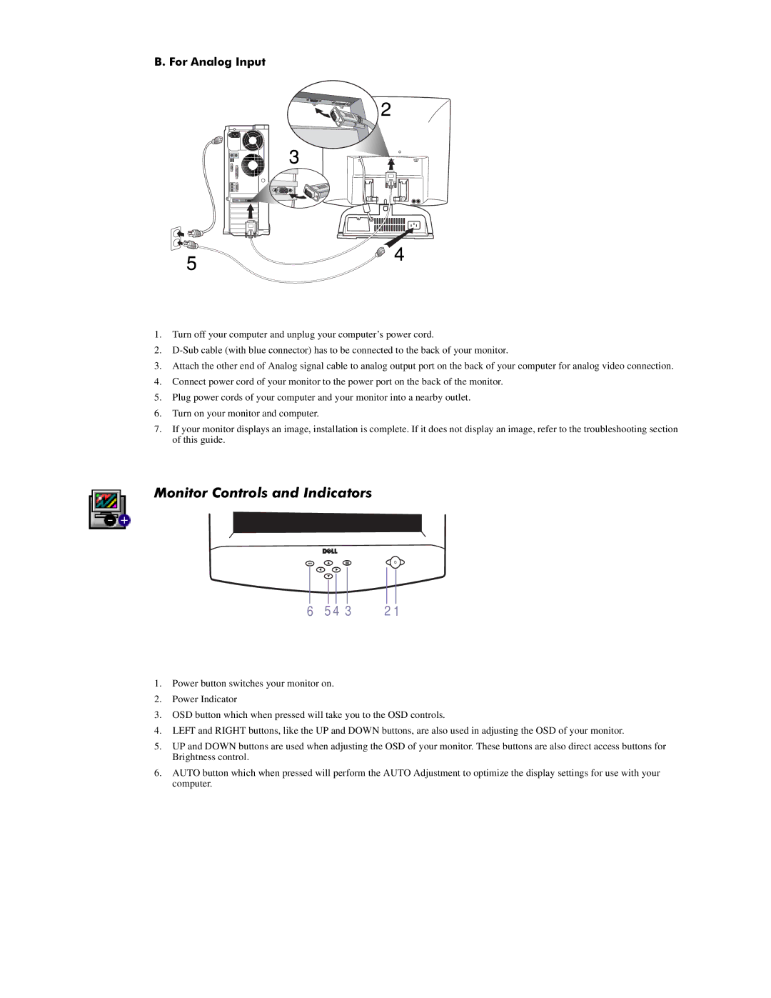 Dell 1501FP manual 0RQLWRU&RQWUROVDQG,QGLFDWRUV, Ru$Qdorj,Qsxw 