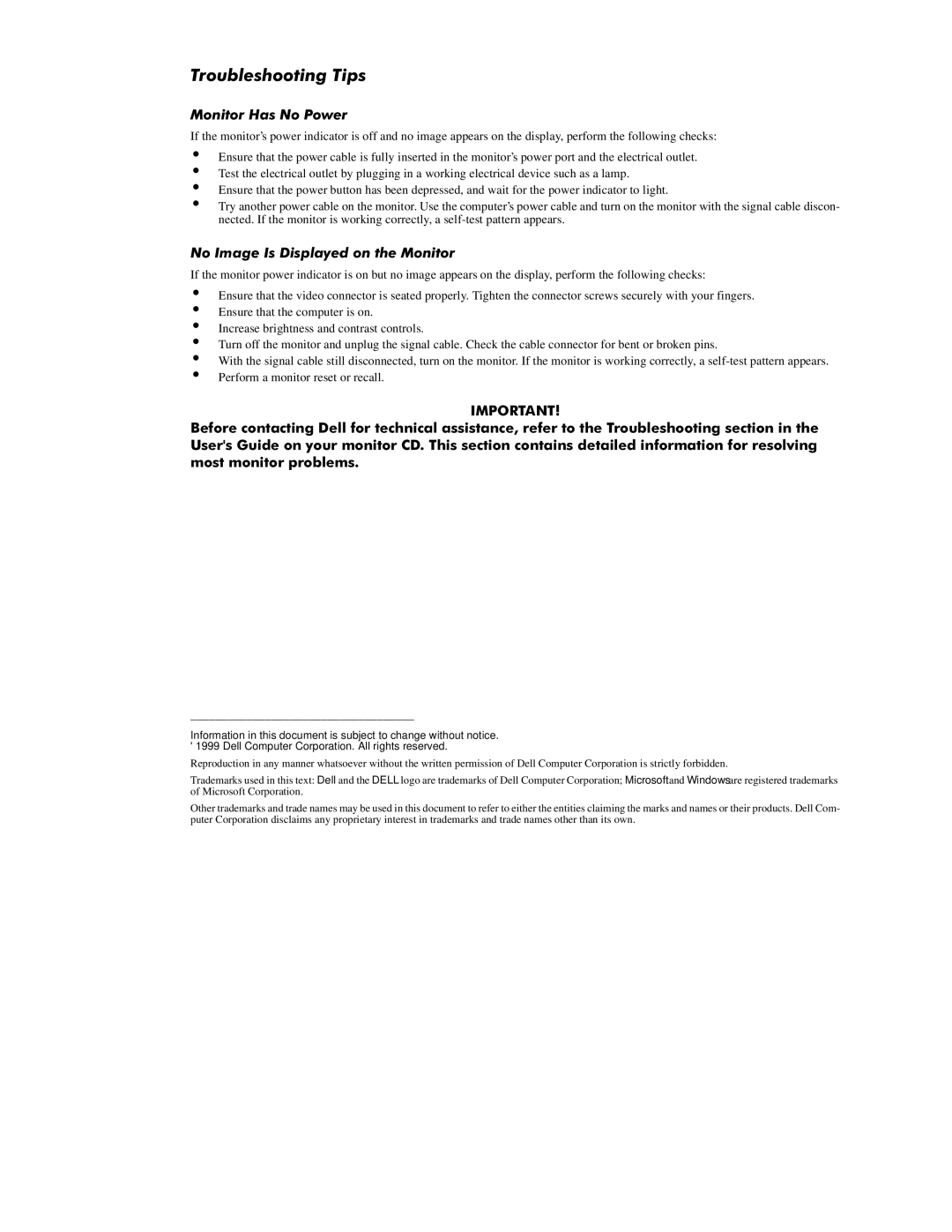 Dell 1501FP manual 7URXEOHVKRRWLQJ7LSV, 0RQLWRU+DV1R3RZHU, 1R,PDJH,VLVSOD\HGRQWKH0RQLWRU, Prvwprqlwrusureohpv 