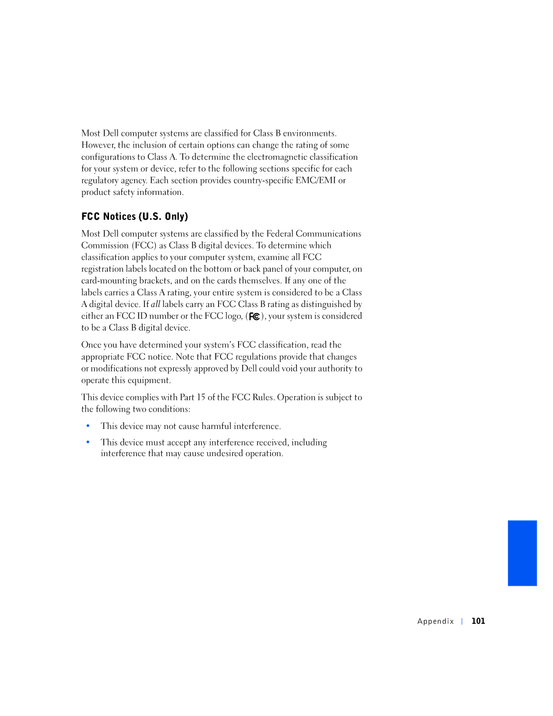 Dell 1N016, 150D manual FCC Notices U.S. Only 