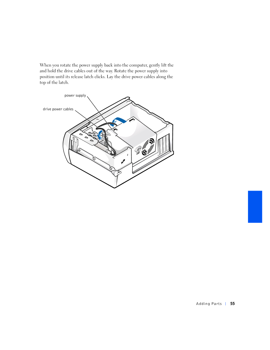 Dell 1N016, 150D manual Power supply Drive power cables Adding Parts 