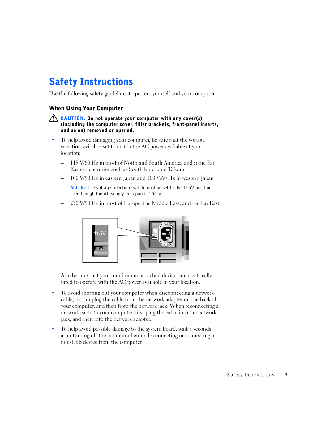 Dell 1N016, 150D manual When Using Your Computer, 115V 