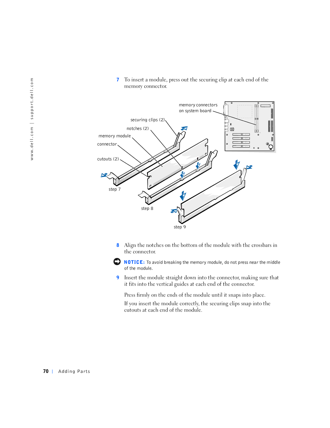 Dell 150D, 1N016 manual Securing clips 2 notches 