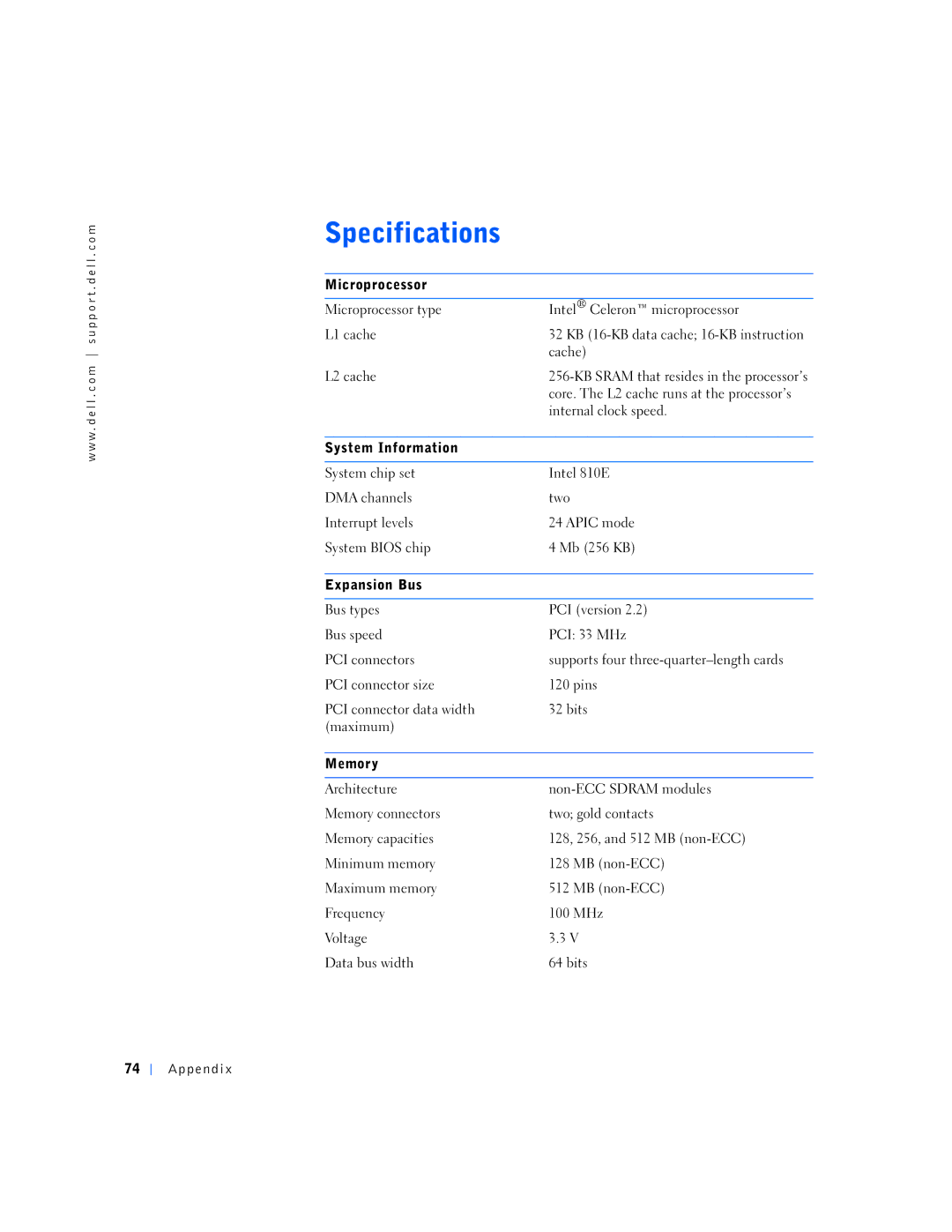 Dell 150D, 1N016 manual Cache 