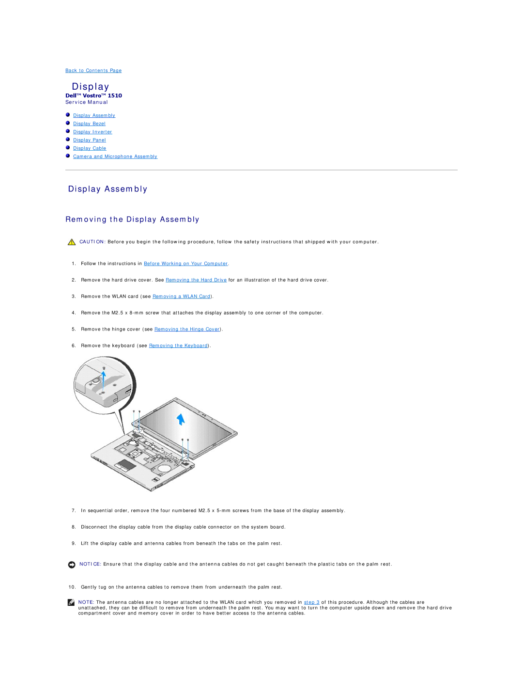 Dell 1510 service manual Removing the Display Assembly 