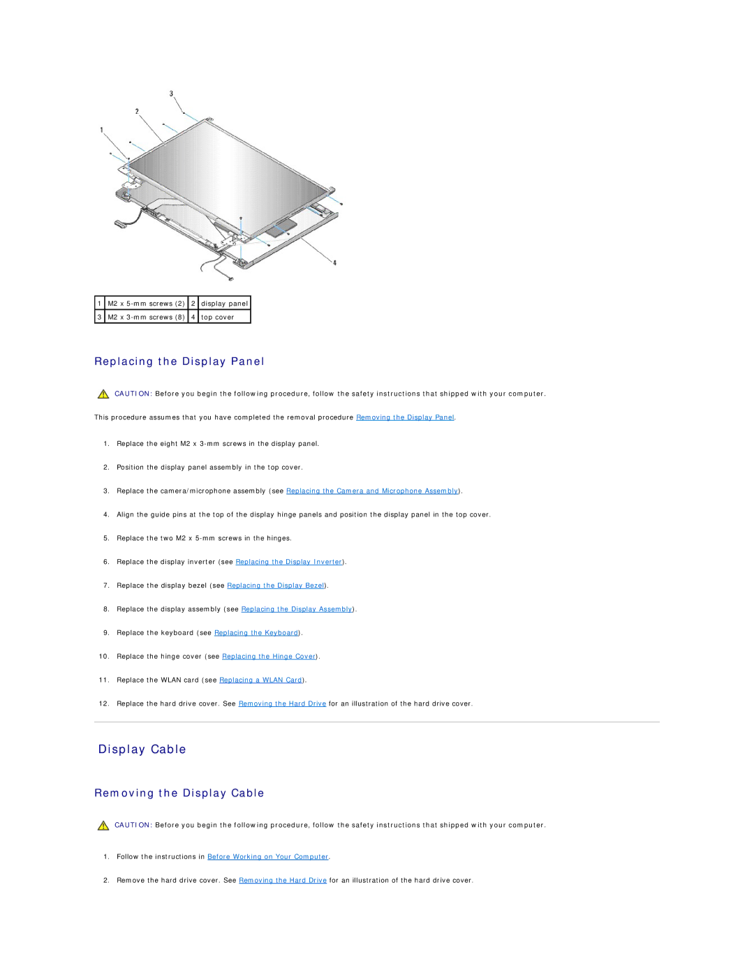 Dell 1510 service manual Replacing the Display Panel, Removing the Display Cable 