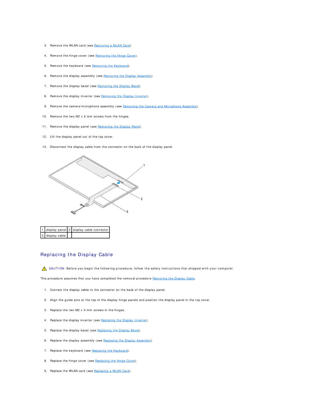 Dell 1510 service manual Replacing the Display Cable 