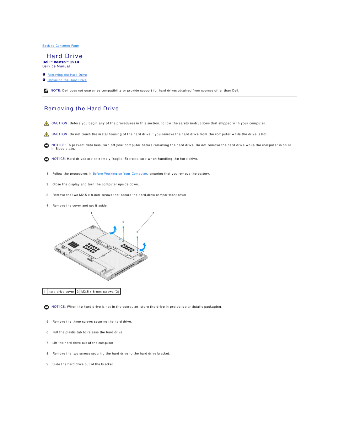 Dell 1510 service manual Removing the Hard Drive 