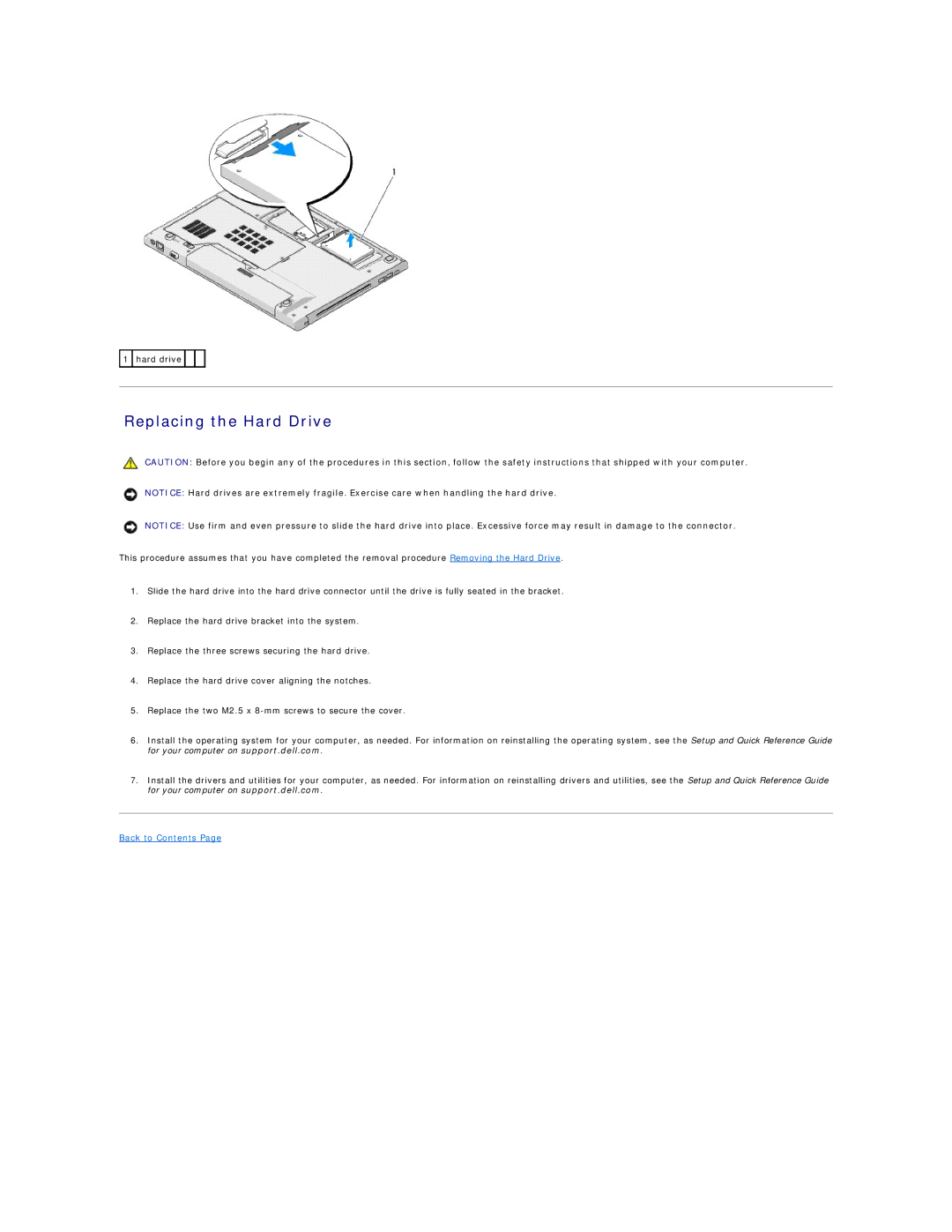 Dell 1510 service manual Replacing the Hard Drive 