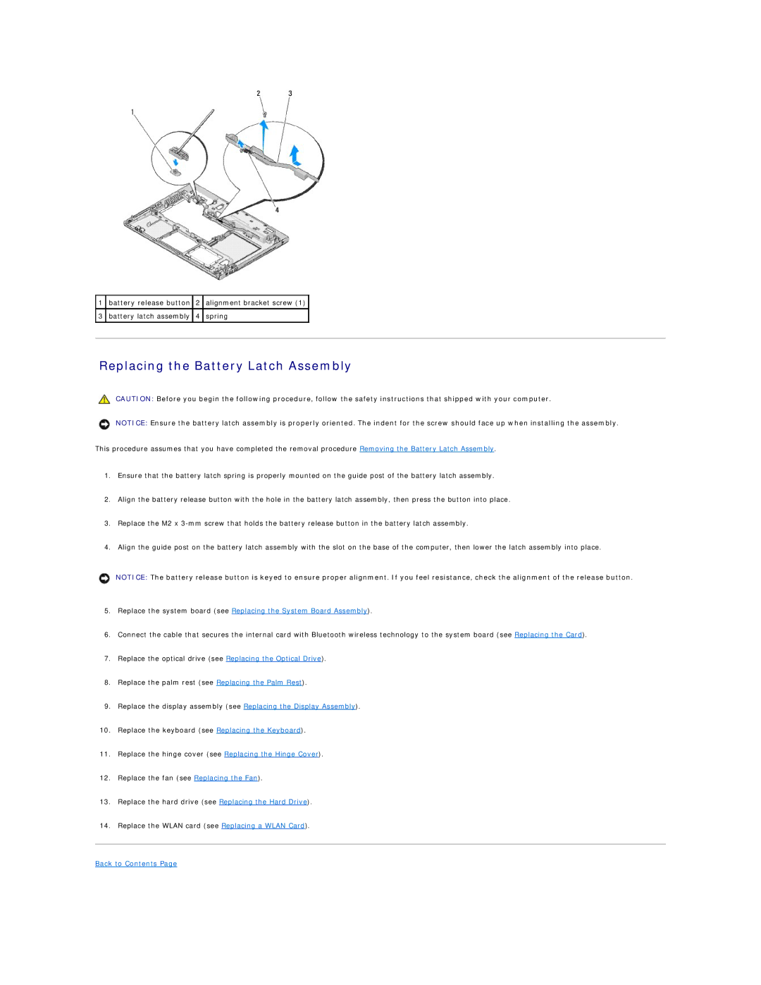 Dell 1510 service manual Replacing the Battery Latch Assembly 