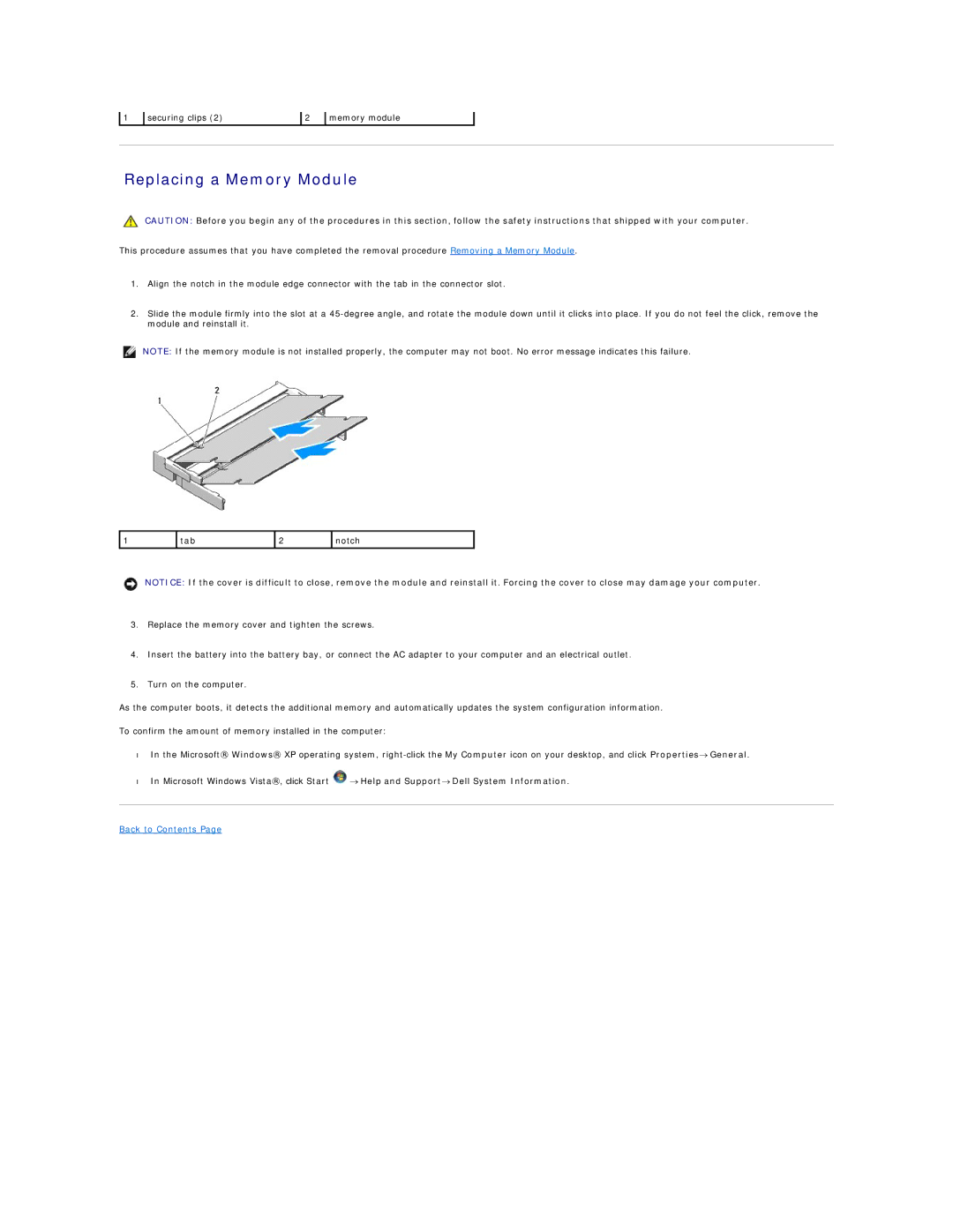 Dell 1510 service manual Replacing a Memory Module 