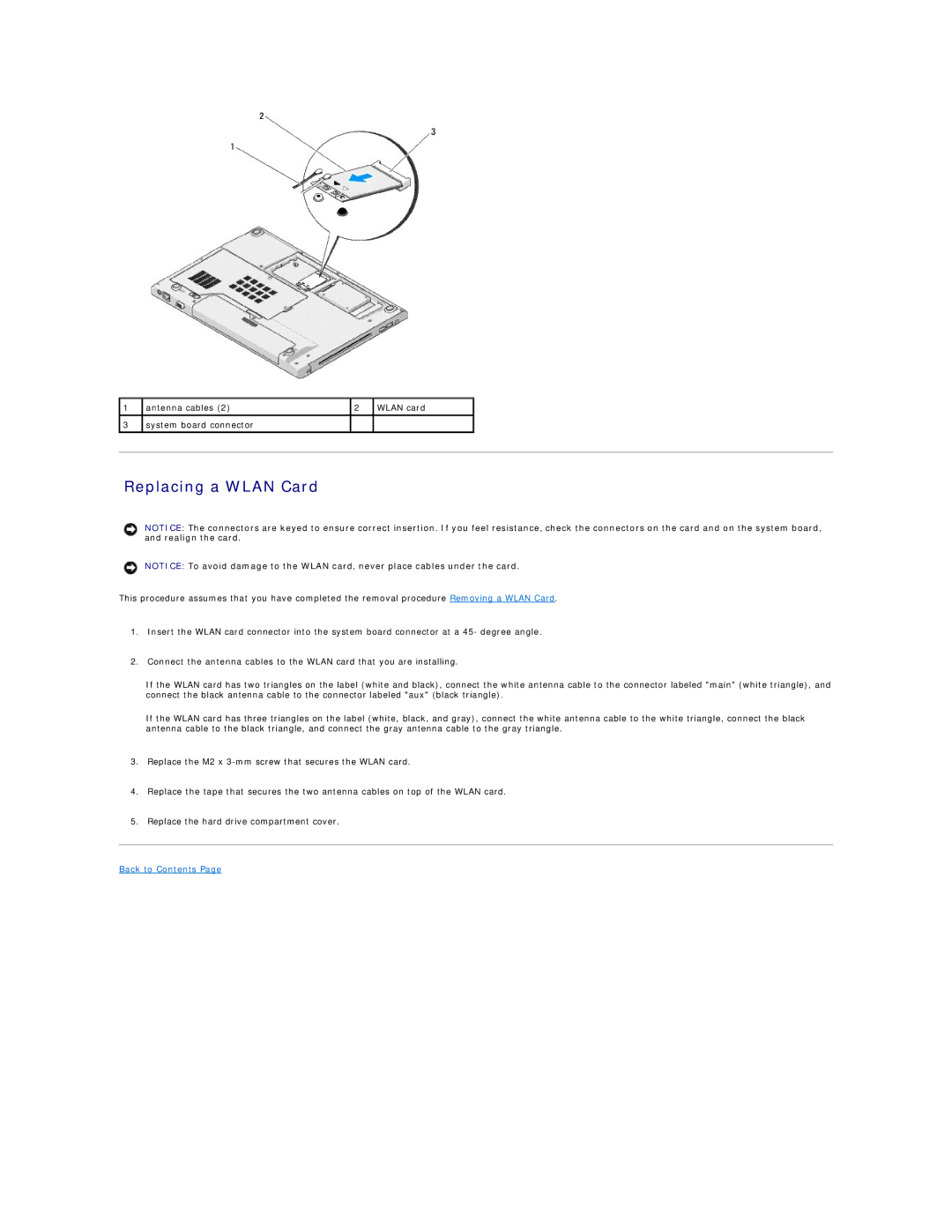 Dell 1510 service manual Replacing a Wlan Card 