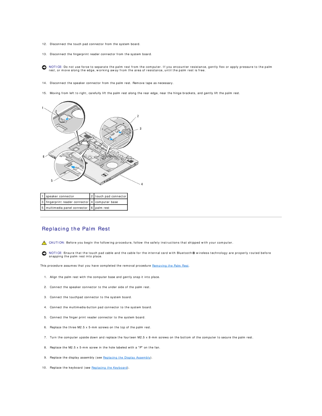 Dell 1510 service manual Replacing the Palm Rest 